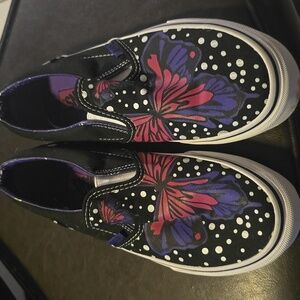 VANS Old Skool Shoes Black with Vibrant Butterflies Kids Size 3